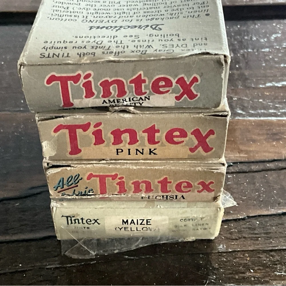Vintage Lot of 4 Tintex Tints & Dyes Pink Maize Yellow Fuchsia MCM IOB Crafts